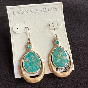 Laura Ashley Gold and Teal Drop Earrings